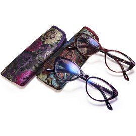 Cat Eye Reading Glasses for Womens -EYEURL Set of 2 Blue Light Blocking Computer Readers +1.5 Ladies Eyeglass Quality Frame Lightweight and Comfortable