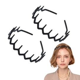 2 Pcs Zig Zag Plastic Headband, Non-Slip Shark Tooth Headbands, Elastic Wavy Hair Comb, for Women Men Girls, Hair Accessories (Black Gloss)