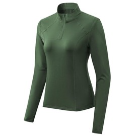 TERODACO Women's Athletic Pullover Jacket Quarter Zip Long Sleeve Golf Shirts Thumb Holes Lightweight Sweatshirts Tennis Running Workout Base Layer Tops 12521 Green L