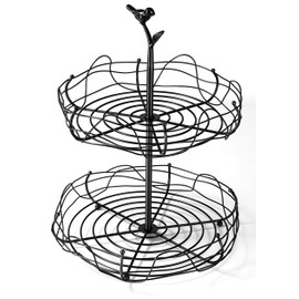 Ouseen 2-Tier Fruit Basket with Bird Nest Design - Charming Bird Handle, Multi-Functional Fruit and Vegetable Organizer for Kitchen Counter and Tabletop, Perfect Blend of Style and Practicality