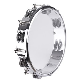 Tambourine, Handbell, Jingle Bell Double Row Metal Cymbals Drum Instrument, Handheld Percussion for Dancing, Singing, Karaoke, Music Class (10-inch)