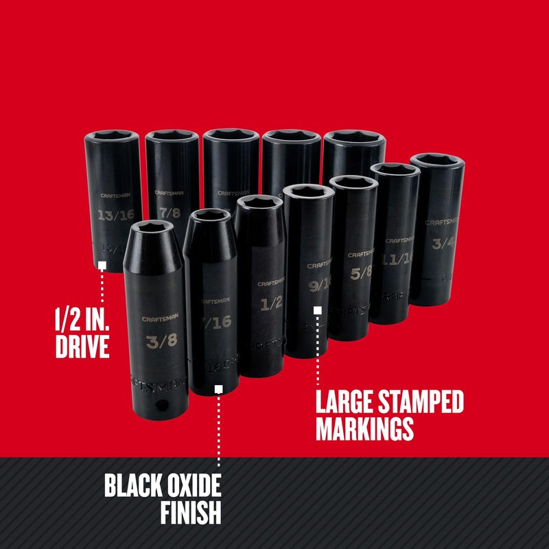CRAFTSMAN Deep Impact Socket Set, SAE, 1/2-Inch Drive, 12 Pieces