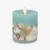 Luminara Flameless LED Candle Soft Teal Embedded Seashell & Starfish