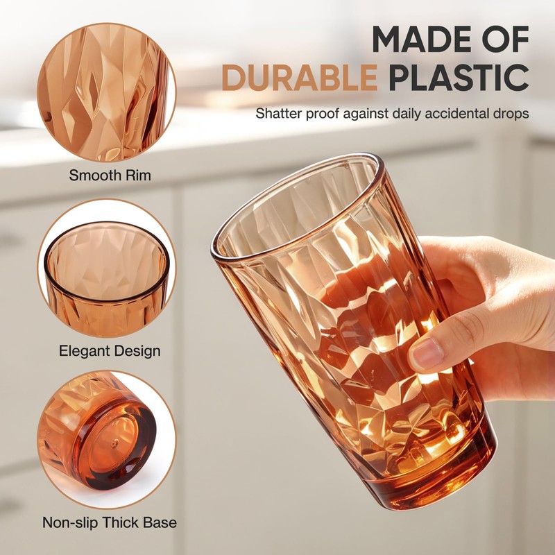 Plastic Tumblers Drinking Glasses Set of 8, 10oz & 16oz
