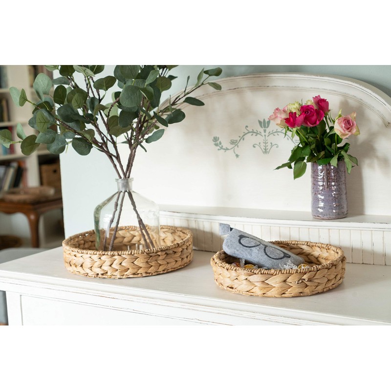 Decorasian Round Braided Seagrass Tray, Water Hyacinth, Set 32 cm