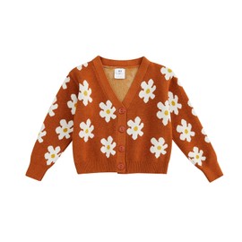 Toddler Baby Girl Cardigan Long Sleeve Floral Button Knit Sweater Coats Top Cute Fall Winter Knitwear Jacket Warm Clothes (Brown,3-4T)