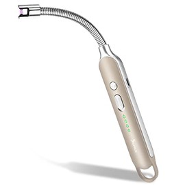 SUPRUS Electric Rechargeable Arc Lighter with LED Battery Display Long Flexible Neck USB Lighter for Candle Cooking (Champagne)