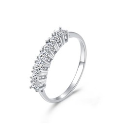 E 14K Gold Women Rings Rainbow Eternity Thumb Rings Band Wedding Rings Round AAA Cubic Zirconia CZ Rings Dainty Colorful Rings for Women (White Gold, 10)