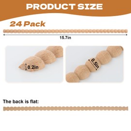 24 Pcs Decorative Half Wooden Beads Trim Molding Unfinished 3D Decorative Bead Pearl Wood Molding for Home Wall Cabinet Shelf and Window Door,Cute DIY Moulding Trim(15.75 x 0.5 Inch)
