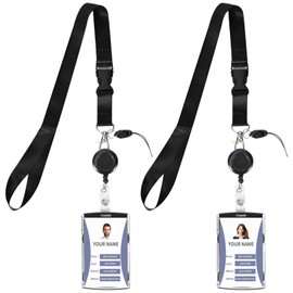 ID Badge Holder Retractable with Reel Clip Keychain,Lanyards for Cruise Ship Cards,Easy Swap Tag Without Removing Lanyard，2Pack for Office School Hospital Travel(Black,Vertical)