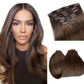 Licoville Clip in Hair Extensions Real Human Hair Dark Brown Clip ins Medium Length 70grams 7pcs Silky Straight Remy Human Hair Brown Clip in Extensions for Women 15 Inch