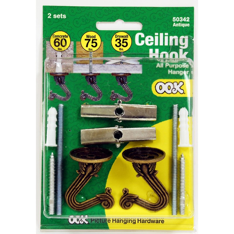 OOK 50342 Swag Hooks with Hardware, Antique Brass, 2-Count