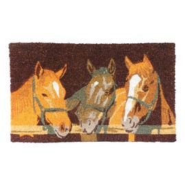 Ebros Gift Colorful Rustic Western Coir Coconut Fiber Floor Mat Doormat 29" by 17" Indoor Outdoor Home Decorative Mats Country Cabin Lodge Farmhouse (3 Horse Friends by Farm Fence)