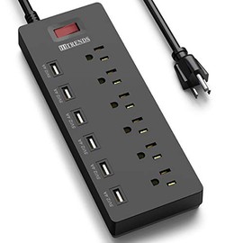 HITRENDS Protector contra sobretensiones de regleta de enchufes con 6 Salidas de CA y 6 Puertos USB 1,8 m, 1625 W/13 A multiconector para Oficina en casa, Negro