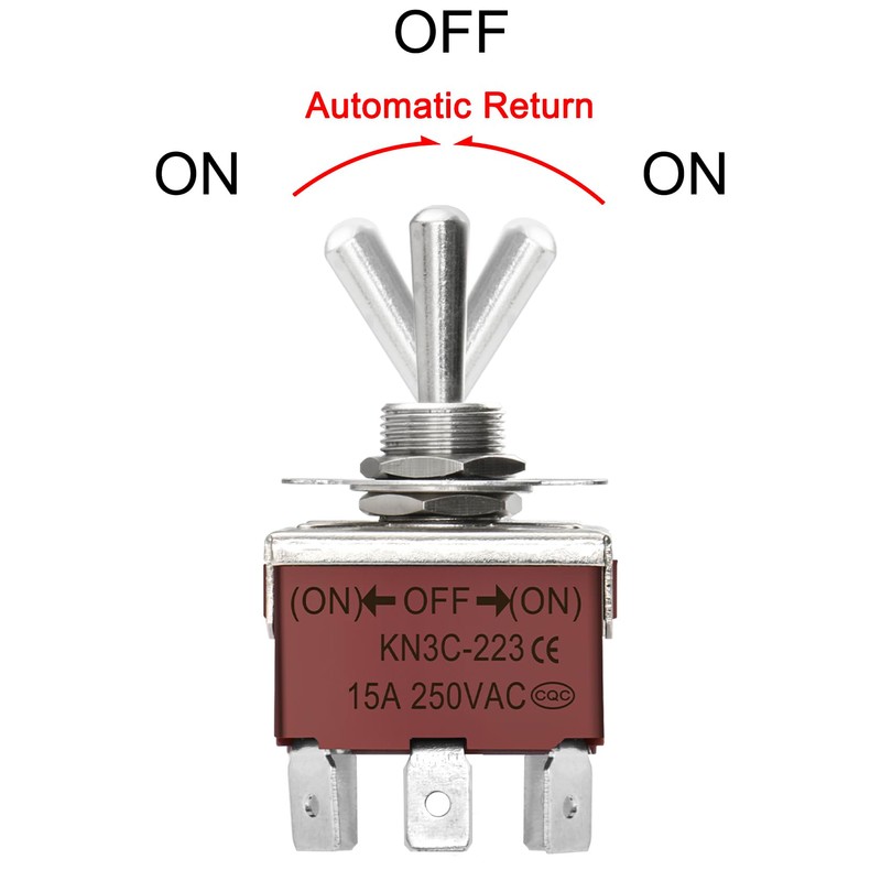 Heschen metal toggle switch DPDT, KN3C-223, momentary (ON)/OFF/(ON) 3 position
