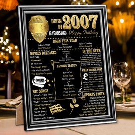 Benjia 2007 Poster Framed UK, 8x10 inch Happy 18th Birthday Party Decor Supplies Home Decoration (SILVER Black Gold)