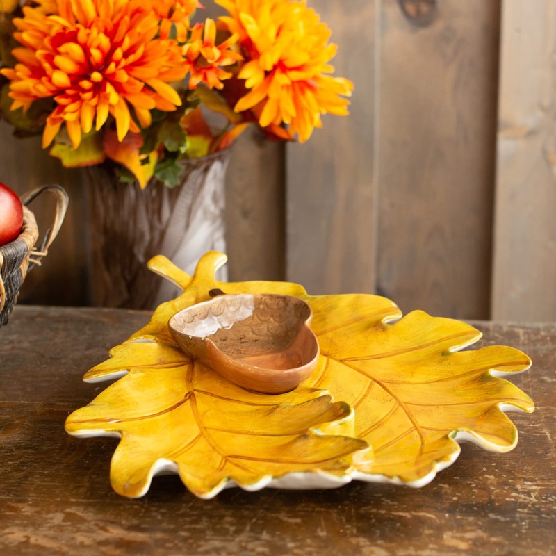 Leaf and Acorn Autumn Yellow 15 x 13 Dolomite Ceramic