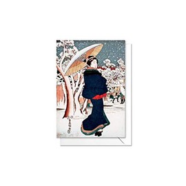 Christmas Greeting Card - Japanese Ukiyo-e Art Card with Envelope (Beauty Walking on a Snowy Day) - code G86
