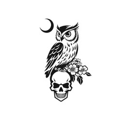 kobench Cool Temporary Tattoos,Owl Standing On Skull - K3 Design,Waterproof,Easy-to-Apply,Long Lasting 1-2 Weeks, Plant-Based,Skull Tattoos