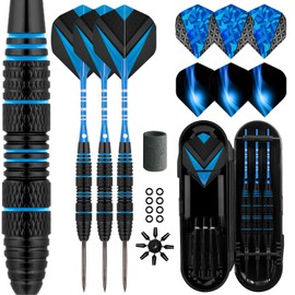 LavishioProfessional Steel Tip Darts Set 3 Aluminum Dart Shafts Steel Tip Dart Set Professional Darts Steel Tip Set + Extra 3 Dart Flights 3 Replace Plastic Shaft (black-blue)
