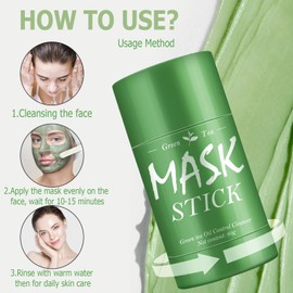 Pack of 2 Green Mask Stick, Green Tea Deep Cleanse Clay Mask, Green Tea Purifying Clay Stick, Deep Cleansing Smearing Stick, Moisturising Green Tea Face Mask, Deep Cleansing Smearing
