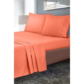 Royale Linens Full Size Flat Sheet Only - Brushed 1800 Microfiber - Ultra Soft & Breathable - Wrinkle & Stain Resistant - Hotel Quality Flat Sheet Sold Separately - Top Sheet for Bed - (Full, Coral)