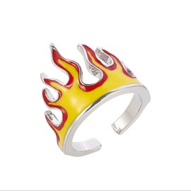 Fire Flame Ring Punk Flame Knuckle Ring Creative Hip Hop Crown Finger Joint Ring Adjustable Fire Jewelry for Women Men (Yellow)