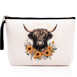 Cow Print Stuff Cow Gifts Farm Animals Western Makeup Bag Country Stuff Cosmetic Bag for Women Country Girls Best Friend BFF Sunflower Zipper Pouch Western Stuff Travel Bag Graduation Birthday Gifts