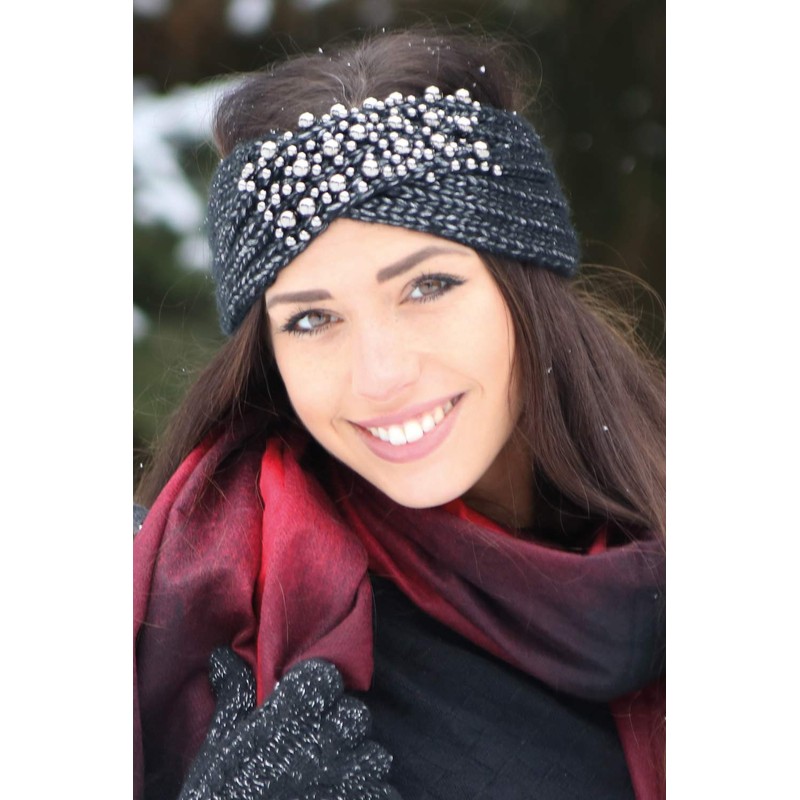 styleBREAKER Damen Strick Stirnband mit Twist, Knoten und Perlen, Winter