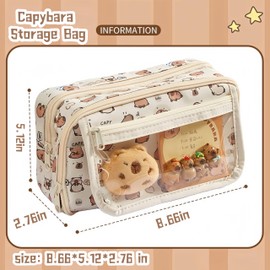 IN Chenthy Travel Makeup Bag, Nine-Layer Large-Capacity Capybara Cosmetic Bag Kit, Plush Doll+20 Stickers+2 Brooches+Sticky Notes+Pendant, Toiletry Bag Office Stationery Storage Bag (White Print)