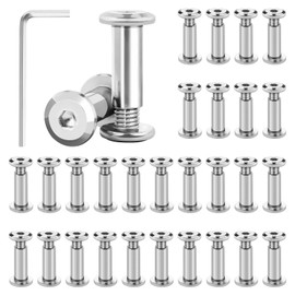 Pack of 30 Connection Screws M5, Cabinet Connector Screws Stainless Steel with Hexagonal Key, Furniture Connection Screws, Sleeve Nut M5 x 16 mm for Furniture, Cabinets, Wood Bread