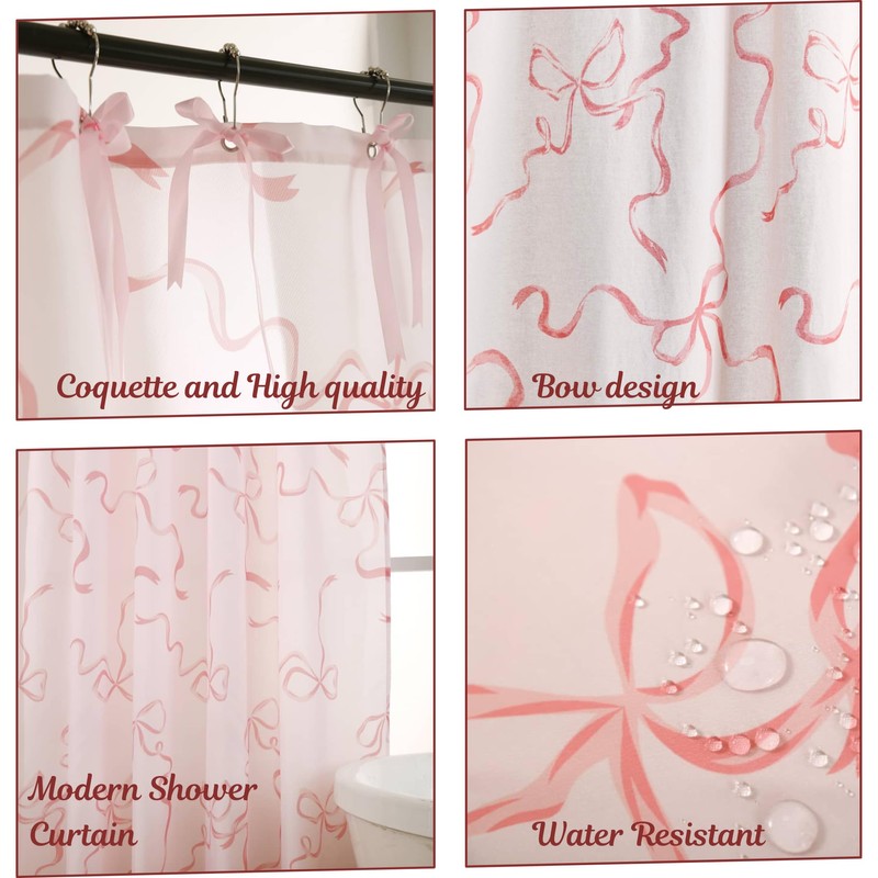 Luxape Luxape Bow Shower Curtain, Coquette Handcrafted Bow Tie Bath