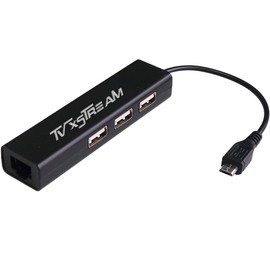 TV xStream Ethernet Adapter 3-Port HUB with Micro USB connection. 3 USB ports plus a wired Ethernet adapter - Speeds up to 100 Mbps
