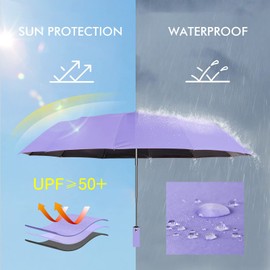 SOPPY Folding Umbrella Windproof, 12 Reinforced Ribs Travel Umbrella for Men Women,Auto Open and Close, Strong and Portable, Lightweight Umbrella with Teflon Coating-Purple