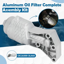 26300-3LAA0 Aluminum Oil Filter Complete Assembly Fits Hyundai Palisade 16-24, Genesis G80 16-24, Fits Kia Sorento Cadenza Sedona 16-24, Telluride 20-24, Replaces Filter #26345-3CKB0 Cap #26350-3C701