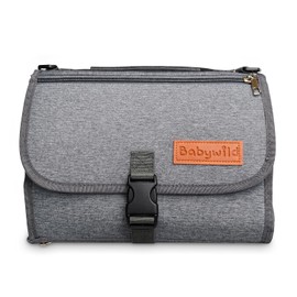 Babywild Portable Baby Changing Mat – Waterproof, Easy‑Fold Travel Pad with Soft Head Cushion, Storage Pockets & Wipe‑Clean Surface – Compact Nappy Changing Mat for Home, Car & On‑the‑Go - Grey