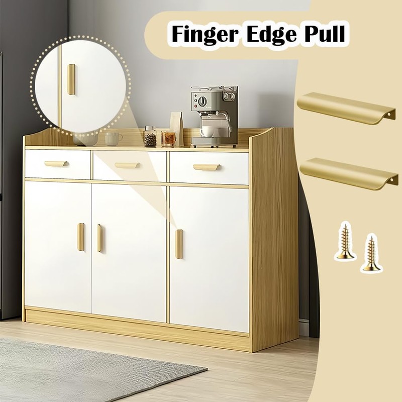 YUEYIXII 2 Pack Finger Edge Pull Golden Kitchen Cupboard Handles