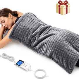 Boncare® Ultra Plush XXL Heating Pad for Neck and Shoulder and Back with Auto-Off, Stay-On Warmth Up to 18 Hours, 6 Heat Levels, 12.6 ft Cord for Bed Foot Warmer with Gift Box (Cloud Gray, 17"x33")