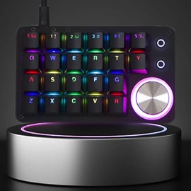 One Handed Programmable Mechanical Keyboard 9 Keys Macro Number Pad Keyboard Drive Free RGB LED Backlight USB Portable Keyboard with 2 Knobs OEM Red Shaft Switch Portable PC Gaming Keypad Accessories