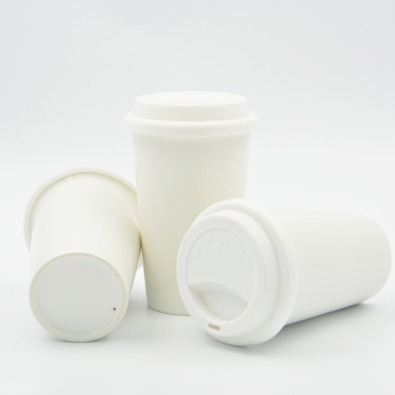 UDMG Reusable Double Wall Insulated White Ceramic Travel Coffee Cup