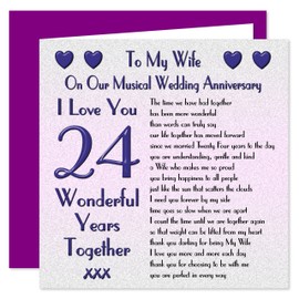 My Wife 24th Wedding Anniversary Card - On Our Musical Anniversary - 24 Years - Sentimental Verse I Love You