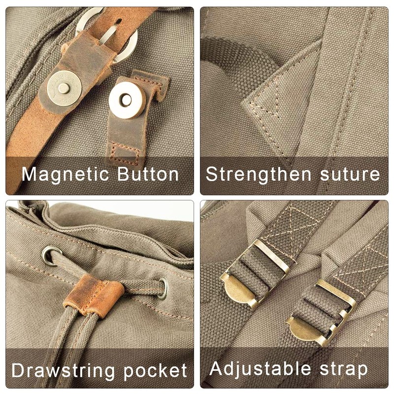 High Capacity Canvas Vintage Backpack - for Hiking Travel 12-15"