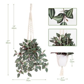 GnFlus Fake Hanging Plants with Pot, 17" Green Red Artificial Eye Leaves Potted Plant Faux Peperomia Vine Basket Plant for Wall Bedroom Office Indoor Outdoor Home Decor