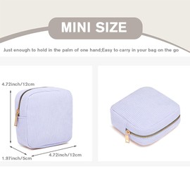 Preppy Patch Makeup Bag,Travel Small Cosmetic Bags Corduroy Portable Waterproof Toiletry Storage Case with Chenille Letter Zipper Washable Lipstick Daily Use Pouch for Women,Mini Lilac Purple A