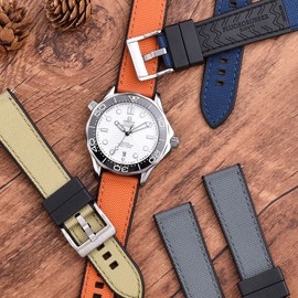 Max Sailcloth Watch Strap with FKM Rubber Backside and Quick Release Replacement Band, Choice of Colour Size (22mm, Black Orange)