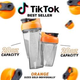 HELIMIX Blender Shaker Bottle Made in USA No Whisk Ball Needed:_Citrus Orange_20oz