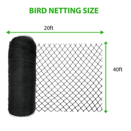 mychoiii Garden Netting 20' x 40' with 5/8" Mesh Bird Netting for Chicken Run, Poultry Netting Heavy Duty Aviary Netting for Chicken Coop Roof Garden Netting for Fruit Trees Plant, Black