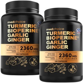 4-in-1 Turmeric and Garlic Supplements with BioPerine – 2360mg Turmeric Ginger Root Capsules with Garlic – High Potency Herbal Blend (120 ct, Pack of 2)