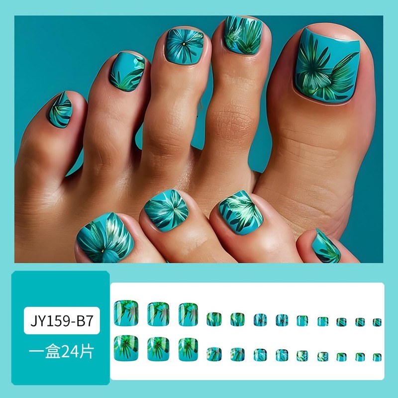 24Pcs Press on Toenails Short Square Fake Toenails Summer False