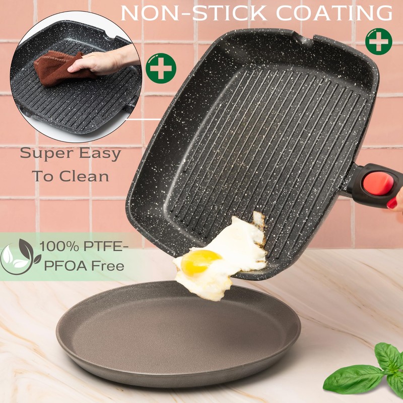 Moss & Stone Square Grill Pan for Indoor Cooking, 11-Inch